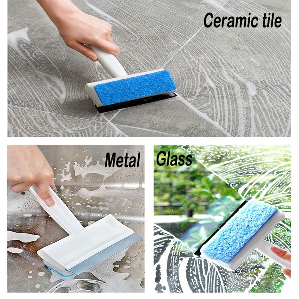 Pack of 2 - Sponge with Wiper for Window Glass, Wall and Tiles Cleaning | Multi-function Cleaner Brush