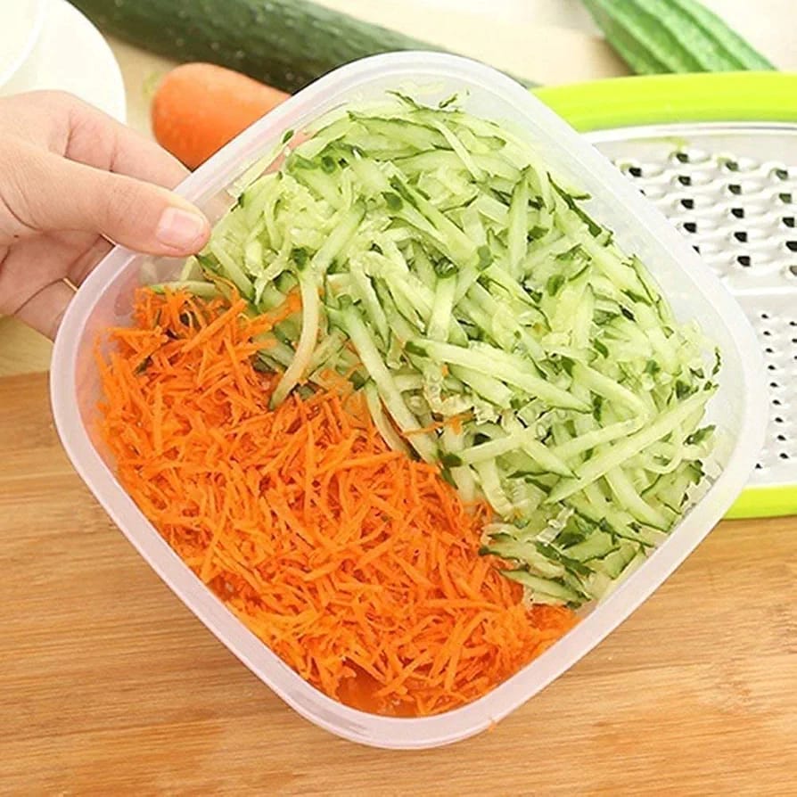 3-in-1 Cheese Grater with Storage Container, 3 Blades, Non-Stick Coating, Fruit & Vegetable Slicer Peeler-1Pc
