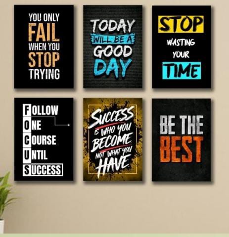Set Of 6 Motivational Quotes Wooden Frames For Wall Decoration Sticky Photo Tiles With Double Tape Durable Quality Elegant Design