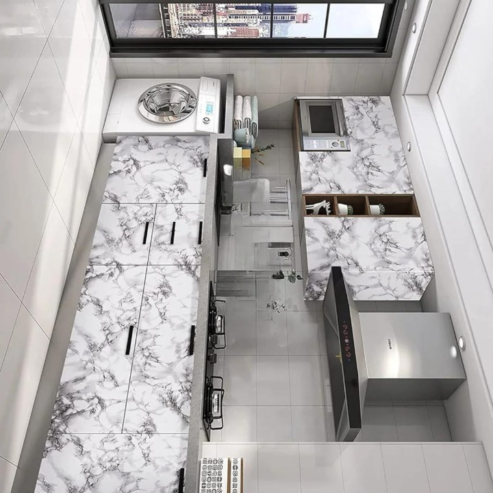 Self Adhesive Marble Sheet Sticker For Kitchen,(60×200) Cupboard, Wall – Anti Oil And Heat Resistant Wallpaper - Black