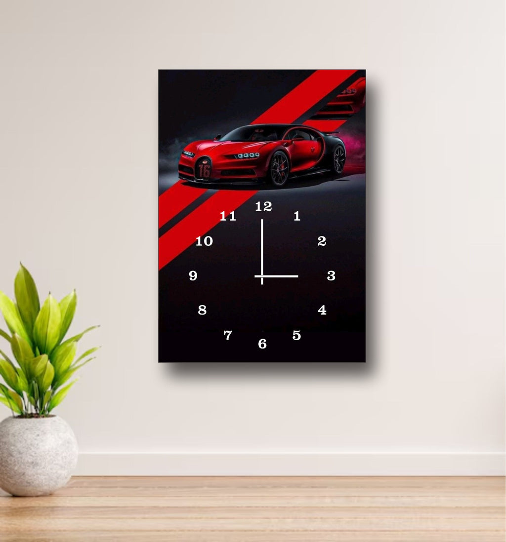 Wall Clock – Bugatti Chiron Design, 12x16” Wooden Frame