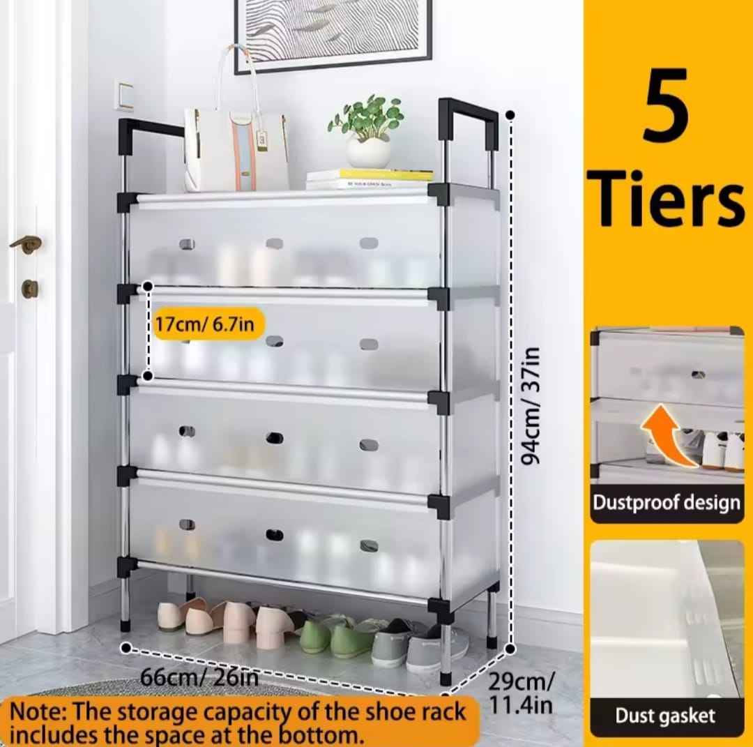 Multi Layer Dustproof Shoe Rack Organizer With Cover Foldable Plastic Shoe Storage Cabinet Durable Quality - 5 Layer