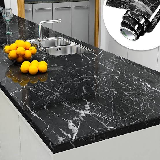 Self Adhesive Marble Sheet Sticker For Kitchen,(60×200) Cupboard, Wall – Anti Oil And Heat Resistant Wallpaper - Black