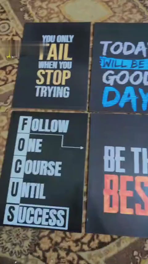 Set Of 6 Motivational Quotes Wooden Frames For Wall Decoration Sticky Photo Tiles With Double Tape Durable Quality Elegant Design